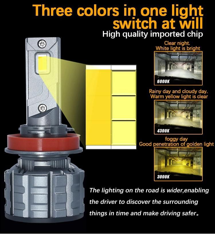 Car LED Headlight H7 H3 H11 9005 Hb3 9006 Super Bright Three-Color Flashing Front Fog Light LED Headlight Bulb X7 LED