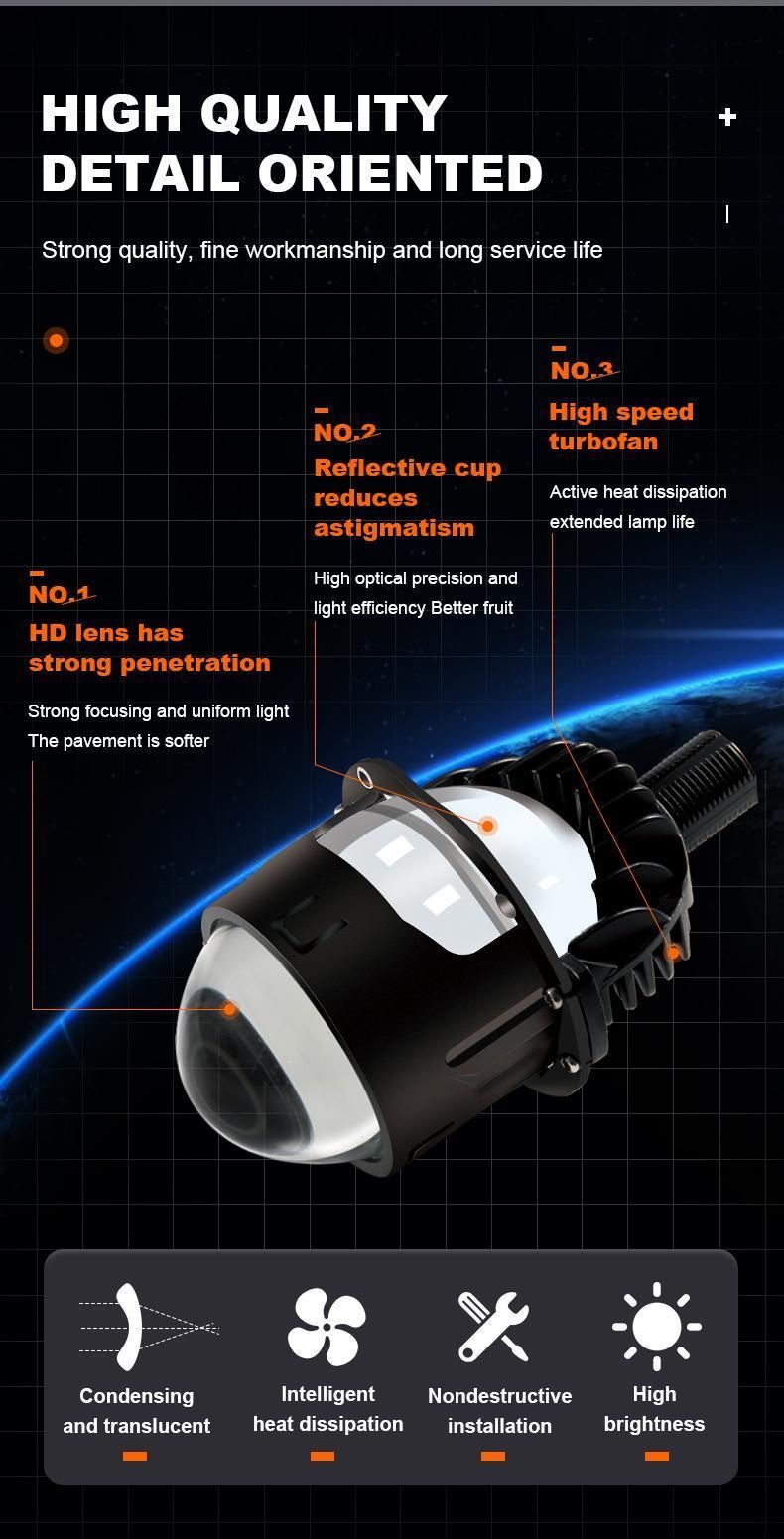 70W 2.5 Inch Car LED Projector Headlight High Low Beam White Bi LED Projector Lens for Car