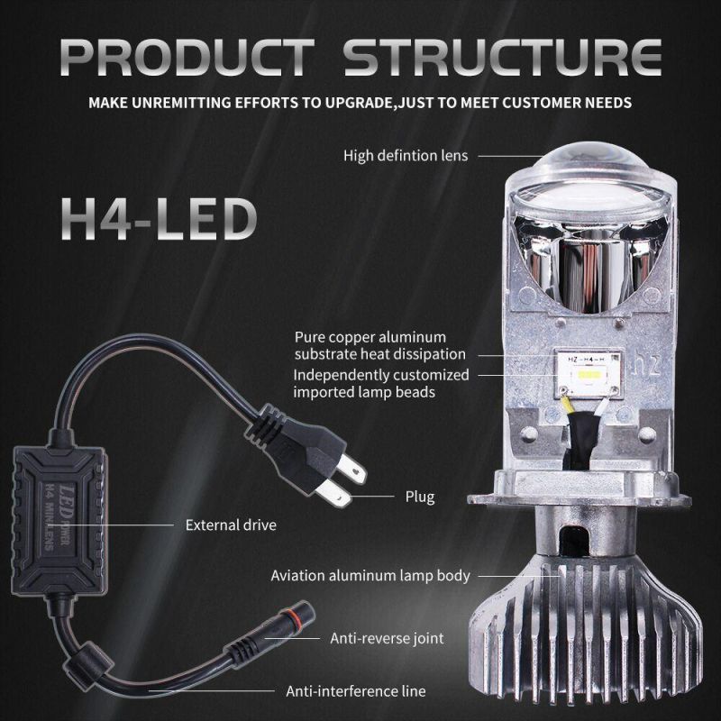 Fanless LED Headlight Rx3 Projector Lens H4 Bulbs