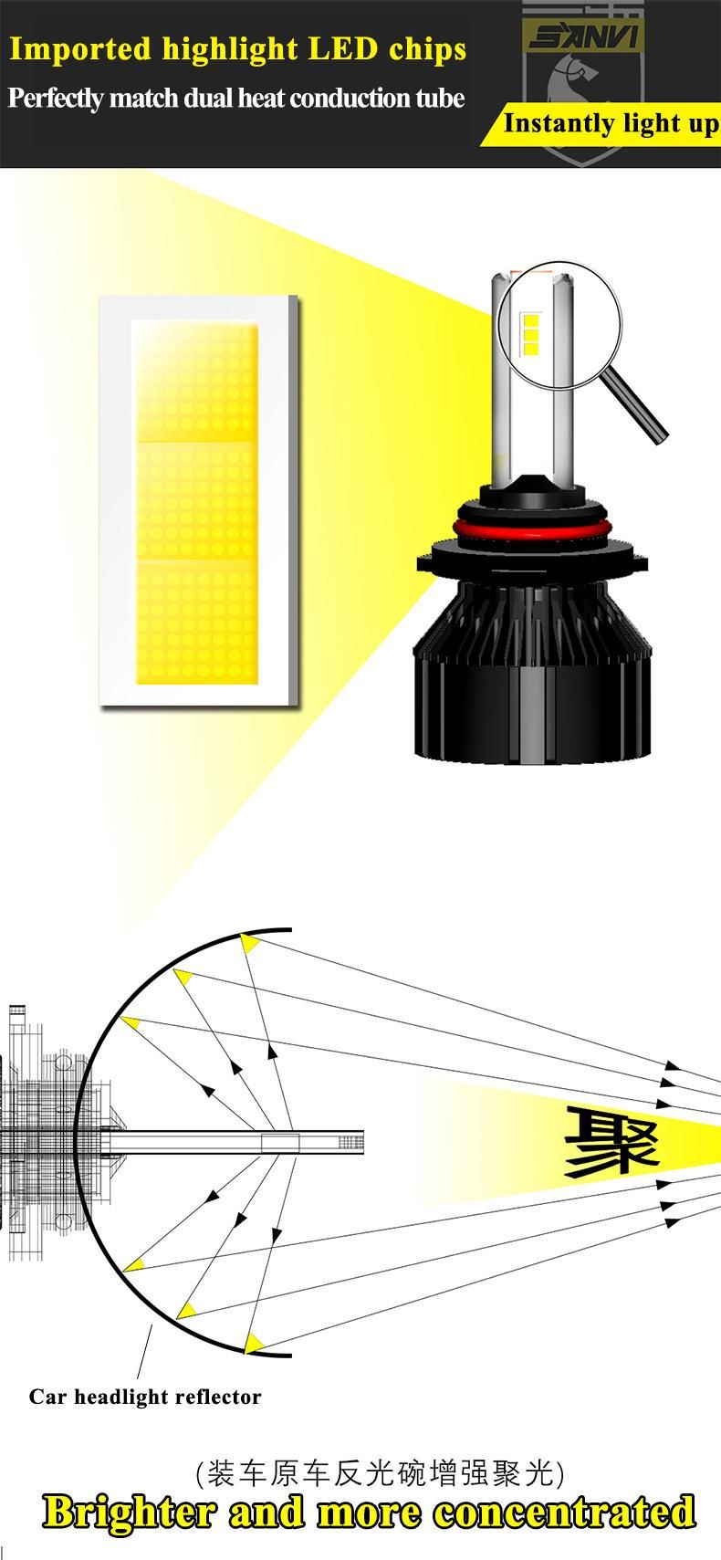 Sanvi C6 Dual Heat Pipe Car LED Headlight Bulb 4600lm 55W Car Lamp H4 H7 LED Bulb 4600lm H4 H7 Automotive Car Lights