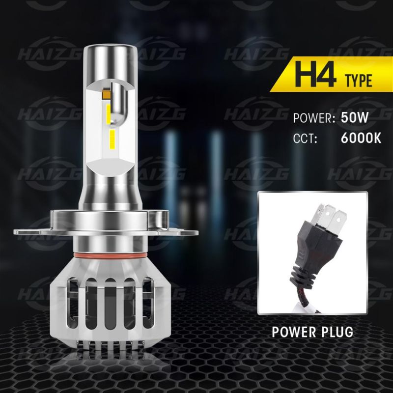 Haizg High-Power Car LED Headlight Bulb LED H4 H7 H11 9005 9006 Auto Lighting System Zes Chip 50W LED Auto Headlight for Car