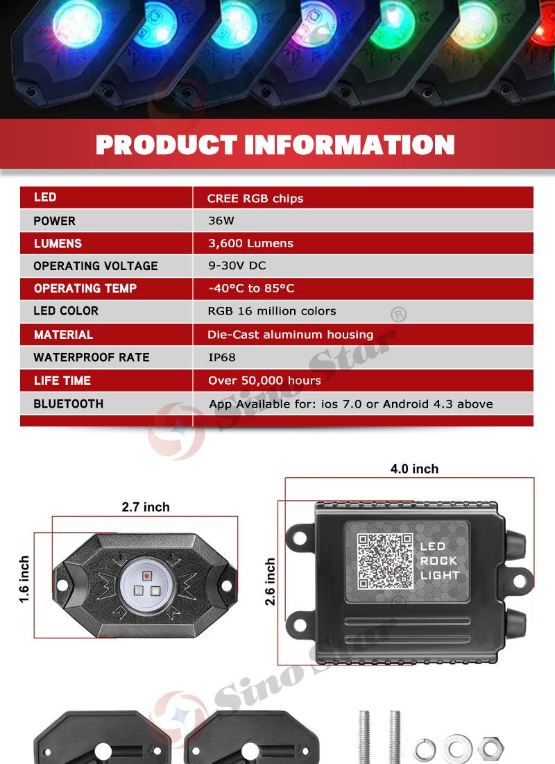 Ss731635 New 6 in 1 Under Body Light RGB Car Atmosphere Lamp Bluetooth Offroad Pickup SUV ATV Truck Rock Lamp