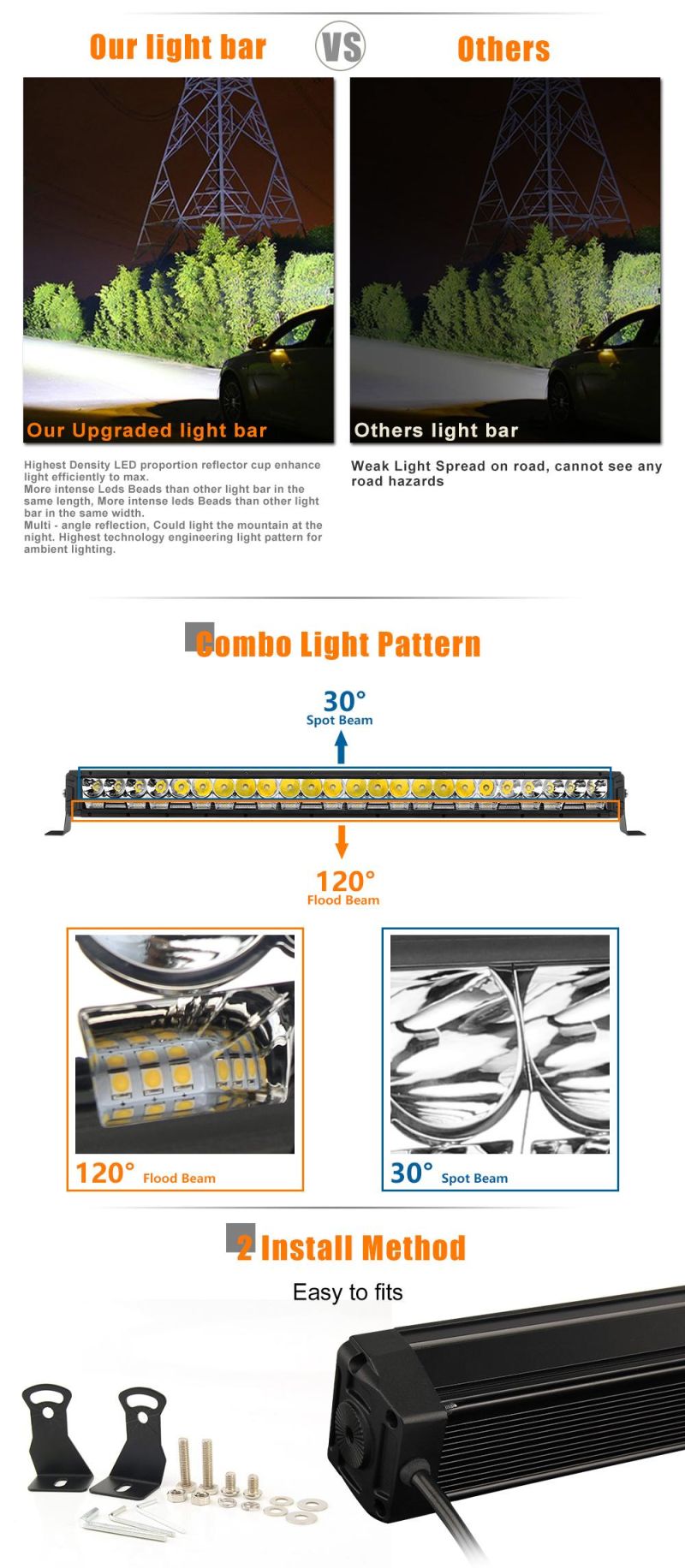 Brightest 20" ; 32" ; 40" ; 52 Inch DRL Car LED Light Bar off Road, Big Lamp Super Bright Offroad 4X4 LED Light Bar for Roof Rack