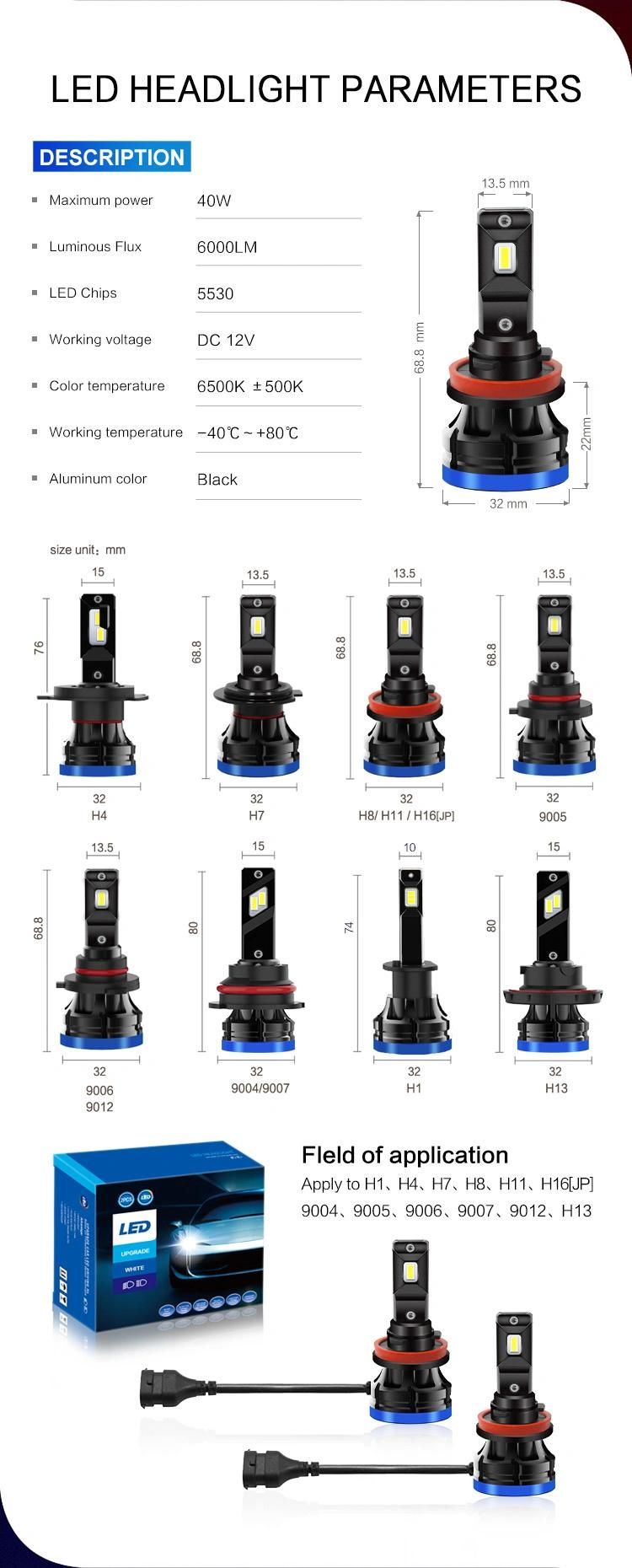 Manufacturer D9 C6 S2 T1 LED H1 H3 H4 H7 H11 H13 9004 9005 9006 9007 881 Car Headlight Auto Fog Lamp 40W 3500lm Automobile Bulb