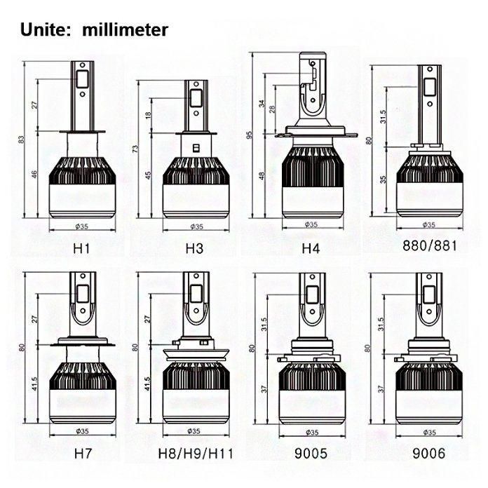 C6 H4 LED H7 H11 LED H1 Auto Car Headlight 50W 8000lm 6000K 9005 Hb3 9006 Hb4 Automobile Headlight All in One COB Lamp