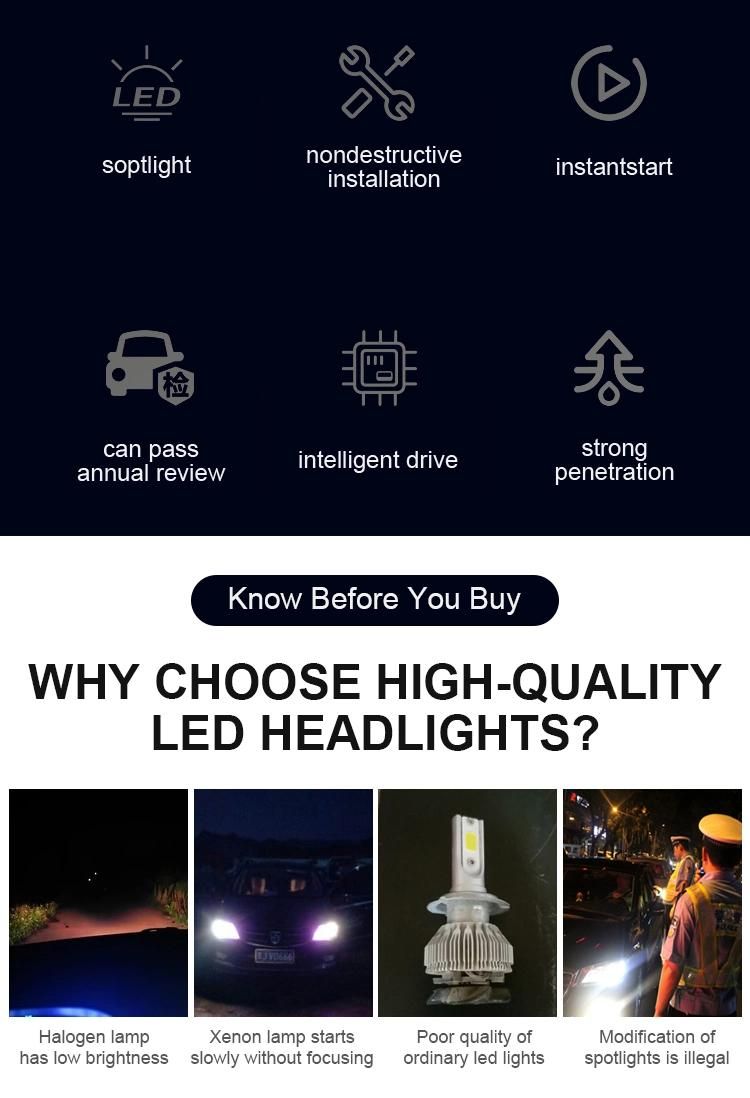 High Condenser High Power LED Headlights 100W 12000lm 12V 24V Csp Chip 6000K H1 H3 H7 H4 9007 LED Headlight Bulb Canbus Car Headlight