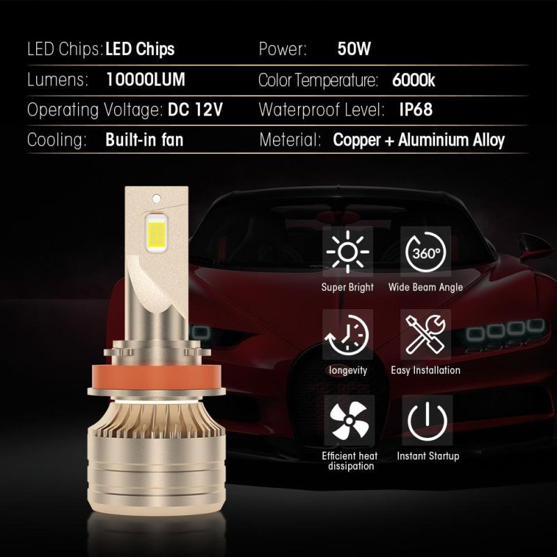 50W 10000lm LED Car Lights Bulb H4 H7 H11 H1 9005 9006 Xm70 LED Headlight for Car