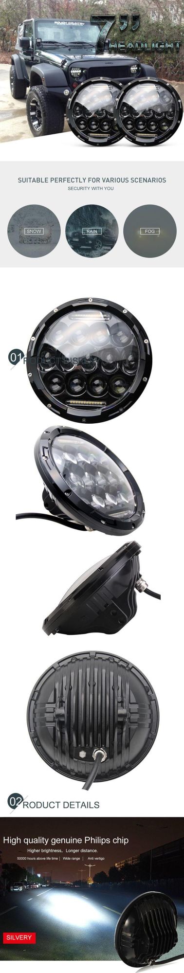 Angel Eyes Wholesale 75W Round 7′′ LED Jeep Headlight Offroad