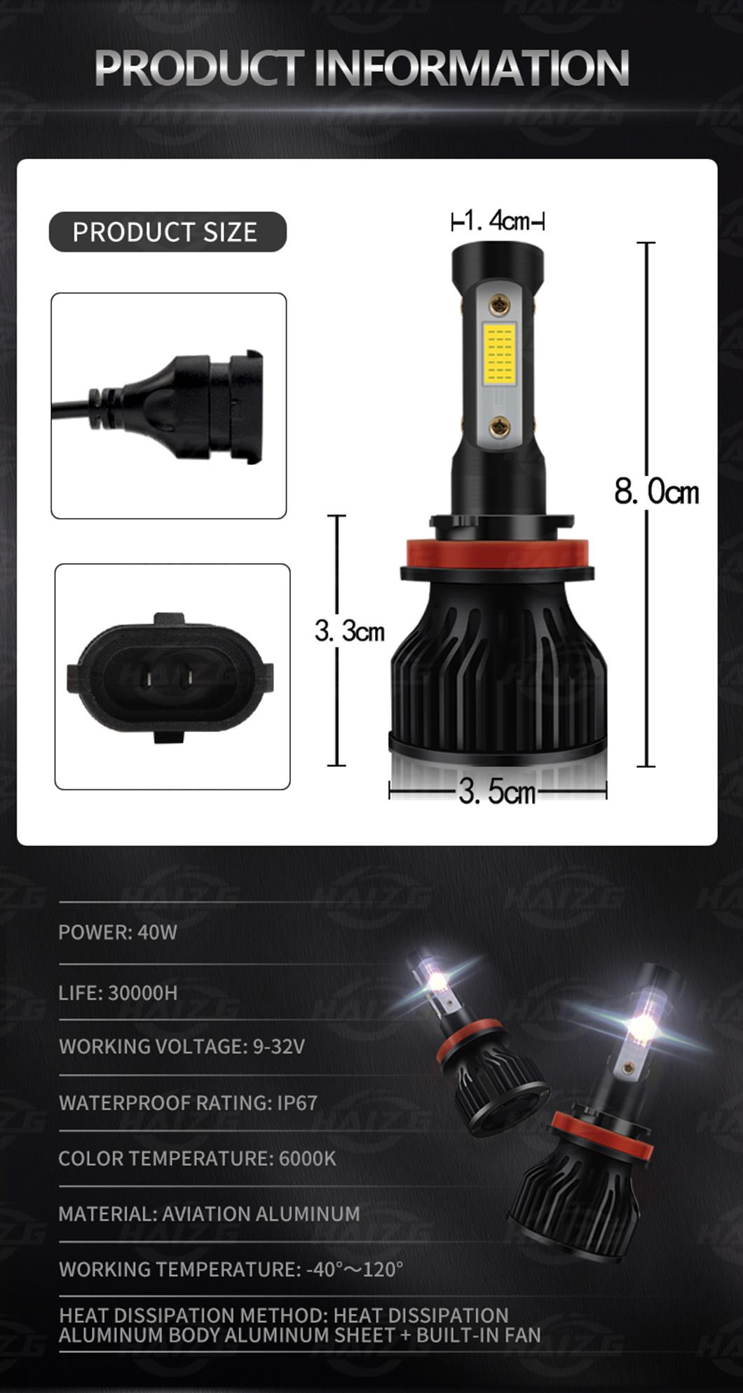 Haizg Hot Sell Car LED Headlight 4-Sides X7 LED Headlight 6000K 40W 10000lm LED Headlight Bulb H4 H11 H7