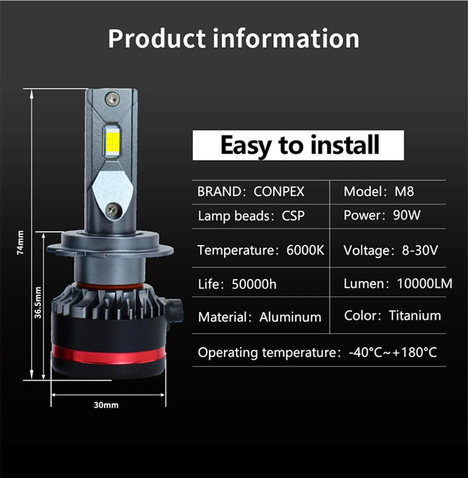 Super Bright High Low Beam16000lm Canbus H3 H1 H11 880 9005 9006 H13 Car LED Headlightbulb H4 H7 80W Car LED Bulb