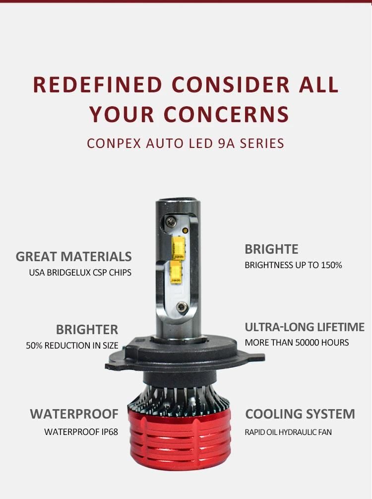 Conpex 9A PRO Auto Lighting System Customized 12V Car H11 LED Headlights Waterproof High Quality Car LED Head Light