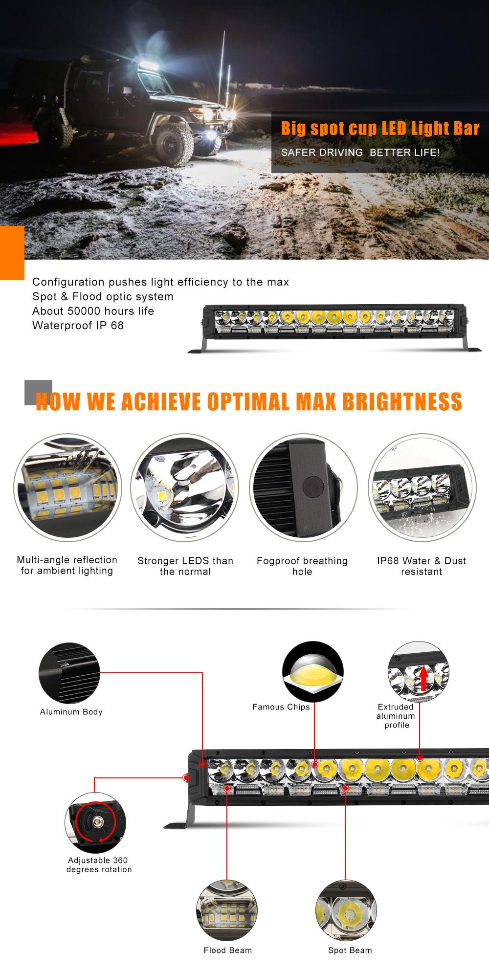 Brightest 20" ; 32" ; 40" ; 52 Inch DRL Car LED Light Bar off Road, Big Lamp Super Bright Offroad 4X4 LED Light Bar for Roof Rack