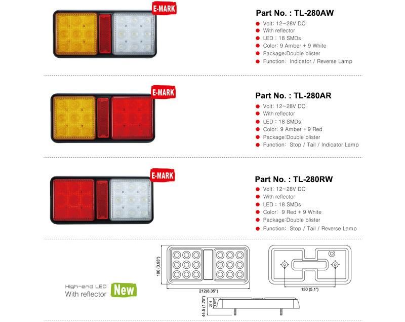 Rectangular LED Tail Lights for Trucks with Reverse / Stop / Turn Signals Function