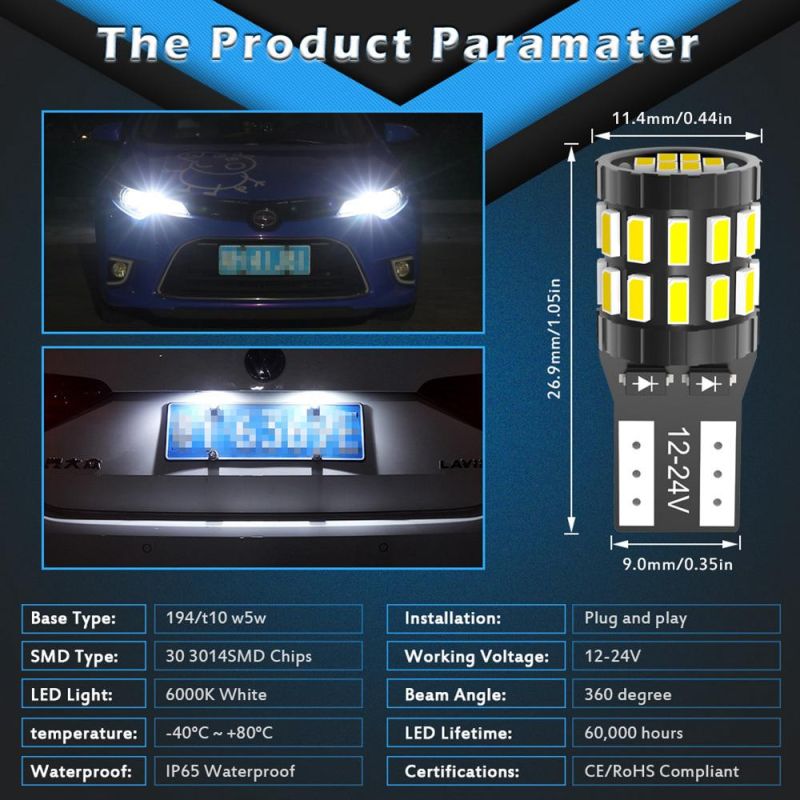 T10 LED Canbus Bulb W5w 168 194 Clearance Parking Lights for Audi A6 C5 C6 C7 A3 8p 8V A4 B5 B6 B7 B8 A5 A7 A8 Q3 Q5 Q7 Tt R8