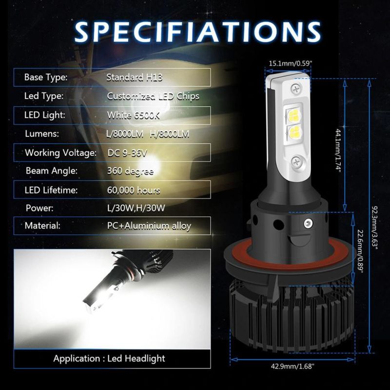 Super Bright High Low Beam 16000lm Canbus H3 H1 H11 880 9005 9006 H13 Car LED Headlight Bulb H4 H7 T8 Car LED Bulb