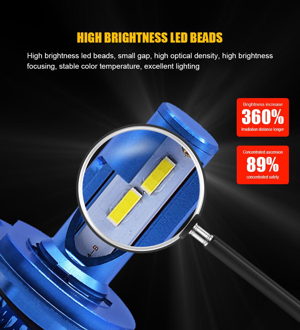 Hot Selling 1 Pair High Quality Super Brighter K5 LED Headlight H7 8000lm Car Headlight 6000K Csp 1860 Lamp Beads Blue Color