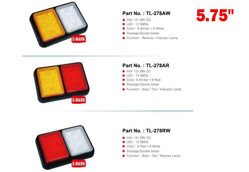 E-MARK Approved 10-30V 9.13" 3 Pods LED Tail Light for Truck Trailers