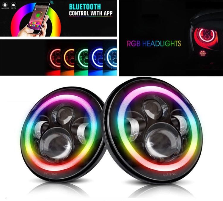 Jeep Bluetooth APP Controlled RGB Halo 7 Inch LED Headlight