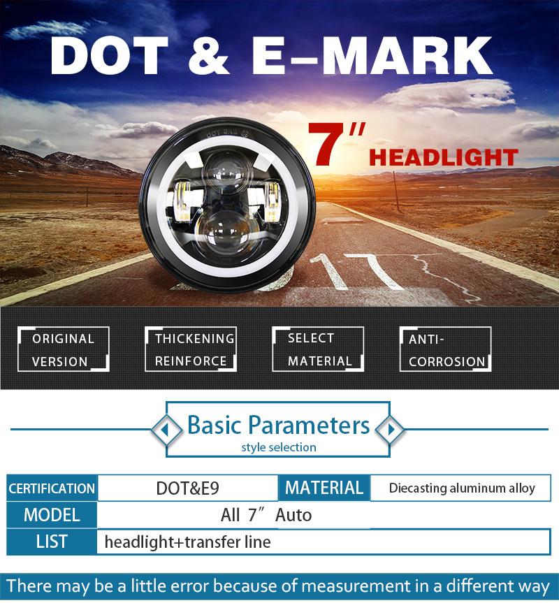 High Low Beam 12V Angle Eyes Round Motorcycles 7 Inch Round Jeep LED Headlights