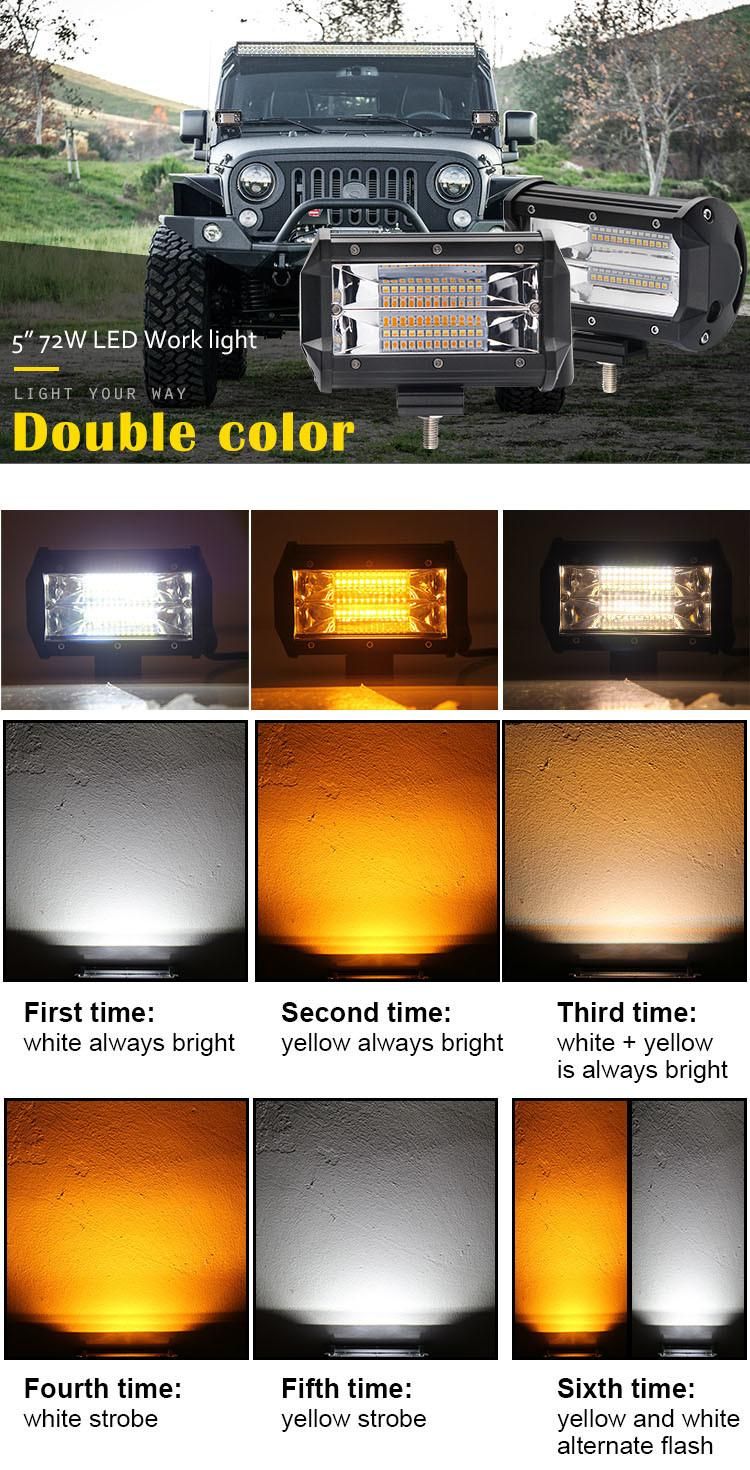 24volt Motor Truck 5inch 72W Amber Dual Color Strobe Car LED Light Bar