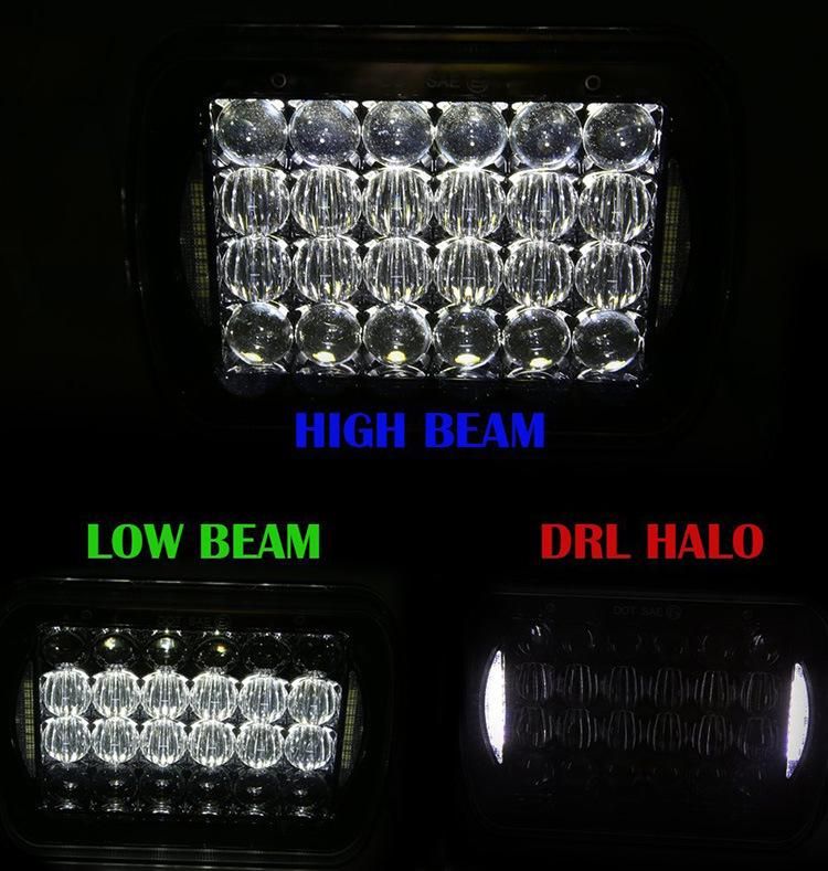 96W White DRL Hi/Lo Beam Headlamp for Jeep Wrangler Yj Cherokee Xj 7X6 5X7 Inch 7′′ Square LED Headlight