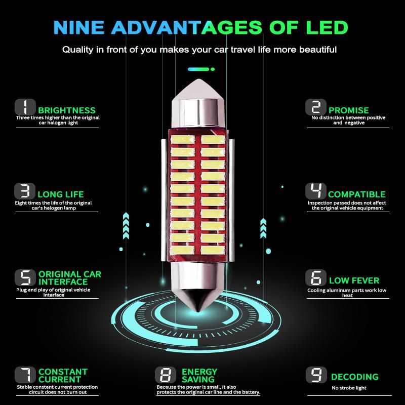 Car Reading Light 3030 with LED Interior Light and Dome Light for Trunk Light Double Tip T10 Lighting Ceiling Bulb