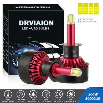 200W 20000lm Car LED Headlight H1 H7 H8/9/11 9005 9006 Auto Lamps 6500K Headlamp Automobile Lights Bulbs H7 LED Light