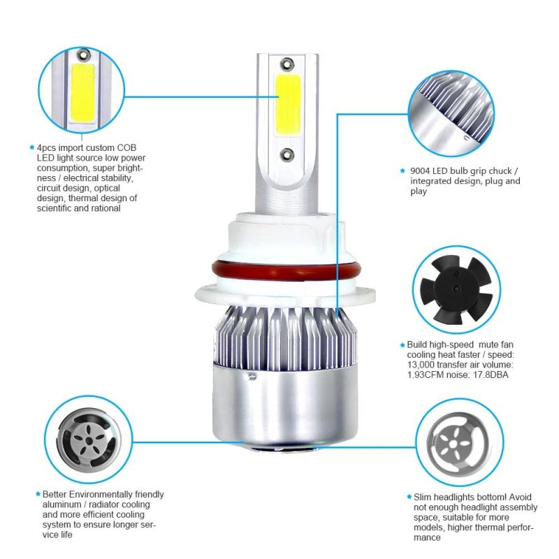 Wholesale Cheap 9004 Hb1 C6 LED Headlight Lamp Two Sides 72W 8000lm