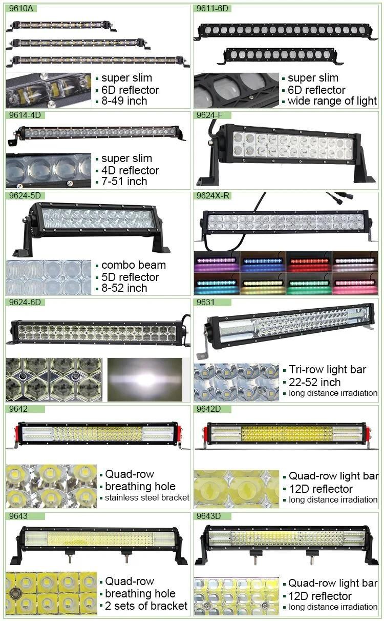 Auto Loghting System Triple Rows 8" 14" 22"Inch Light Bar LED, 32" 42" 52" Inch Offroad 4X4 Aurora Truck LED Light Bar Car