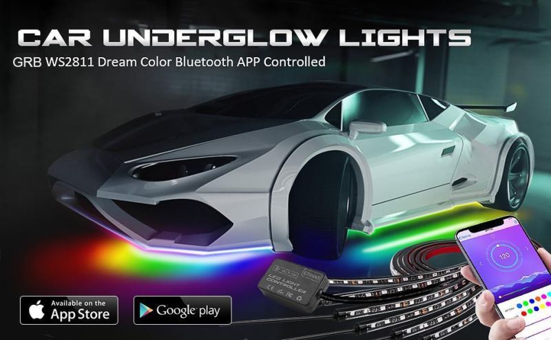 154cm+64cm Amazon Bestsell Flowing Chasing Color RGB Car Underglow Light Kit Neon Light Car LED Strip Lights