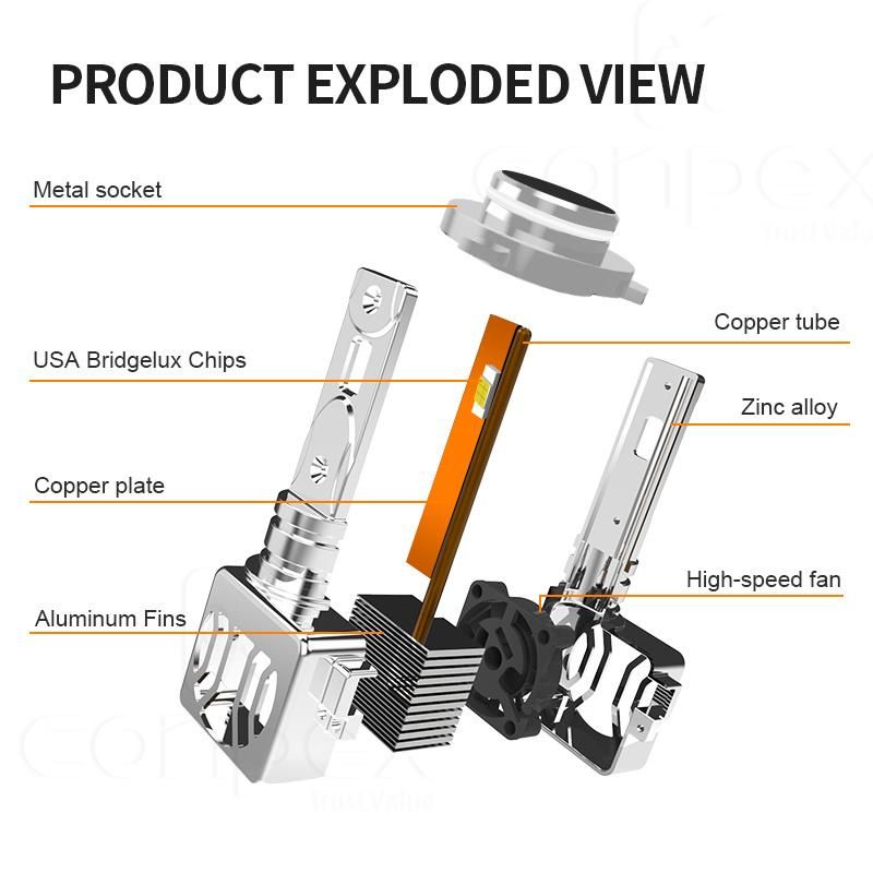 Conpex V61 Automotive 6000lm High Brightness Aluminum H4 Replacement LED Headlight