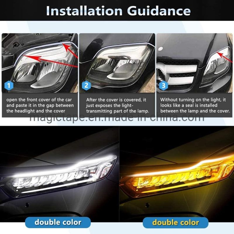 Yellow Blue Daytime Running Lights Turn Signal Flowing Light Guide Strip DRL Flexible Car LED Light Strip for Headlight