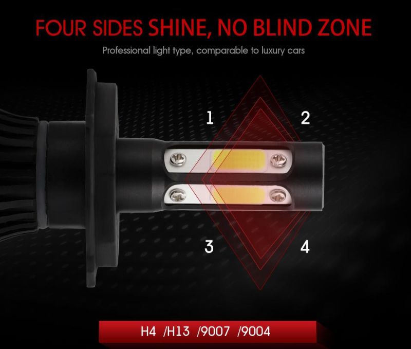 High Lumen LED H7 Headlight H4 4 Sides S2 COB Auto Headlight Bulb 9005 9006 9012 H11 H7 Car S2 H4 LED Headlights Bulbled