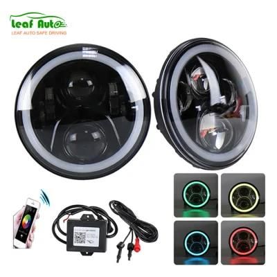 7&quot; Inch Round Headlight Kits for Jeep Wrangler Jk Harley Bluetooth RGB DRL Halo Ring Hi/Low Beam Headlamp