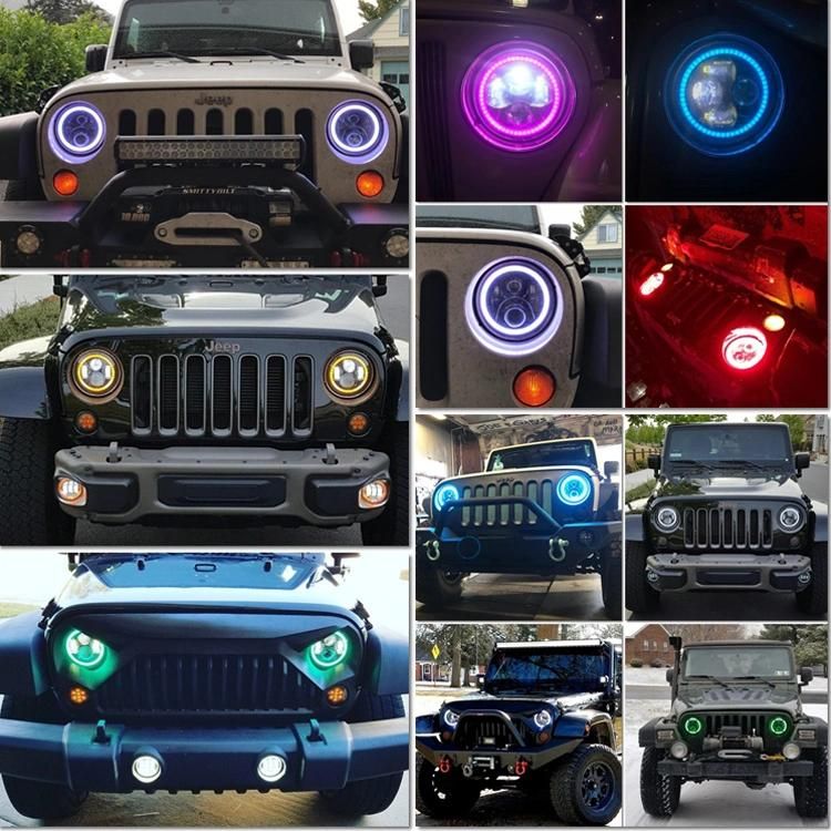 7 Inch Round DRL Headlight for Jeep Wrangler Lada Harley Bluetooth RGB DRL Halo Ring High Low Beam LED Headlight Auto Lamps