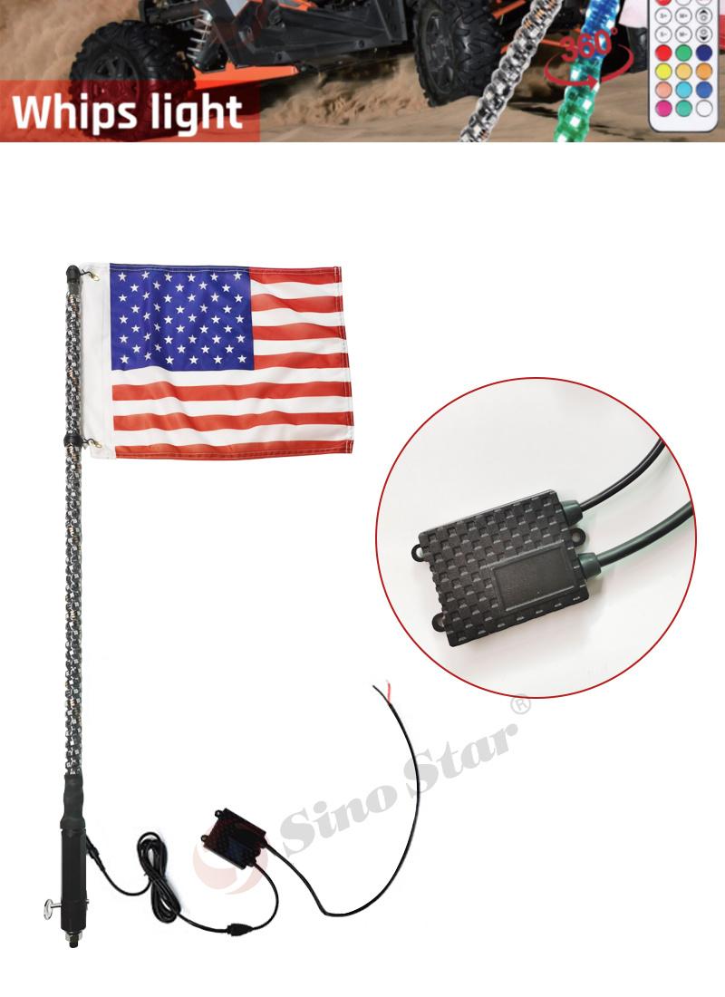 Swl1-5FT 1PCS RGB Bendable Remote Control Multi-Color LED Flagpole Lamp Light Super Bright 1.5m Whip Light for SUV ATV UTV