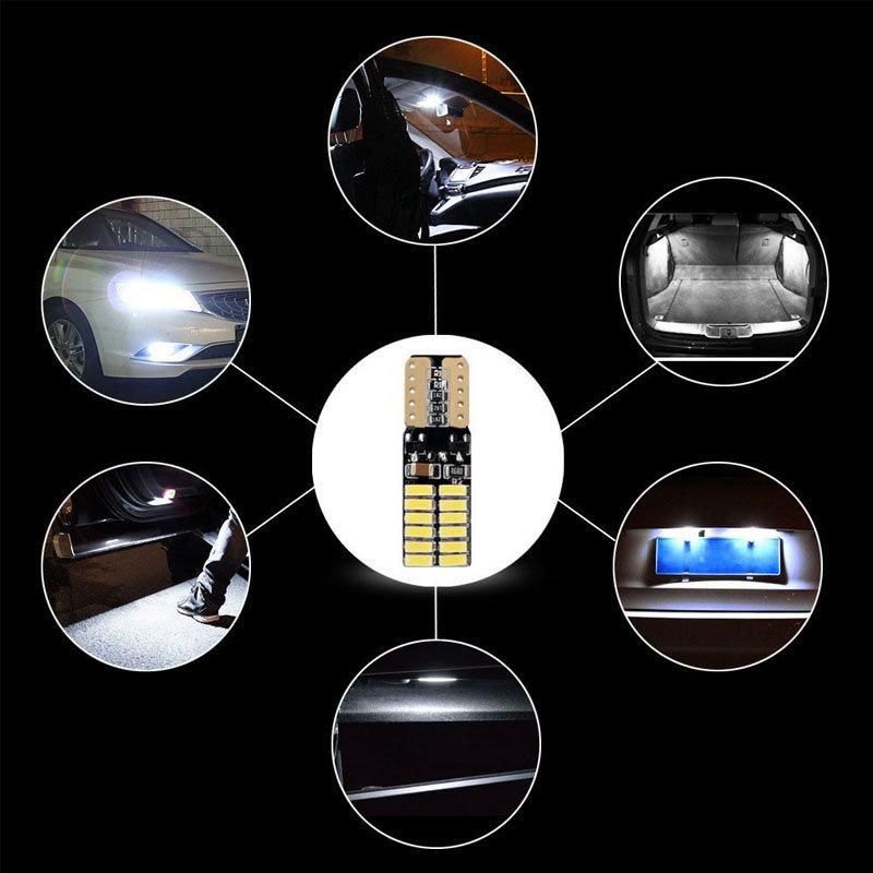 T10 LED Bulb Canbus 5W5 Car W5w LED Signal Light 12V 6000K Auto Wedge Side Interior Dome Reading Lamps 4014 24SMD White Red