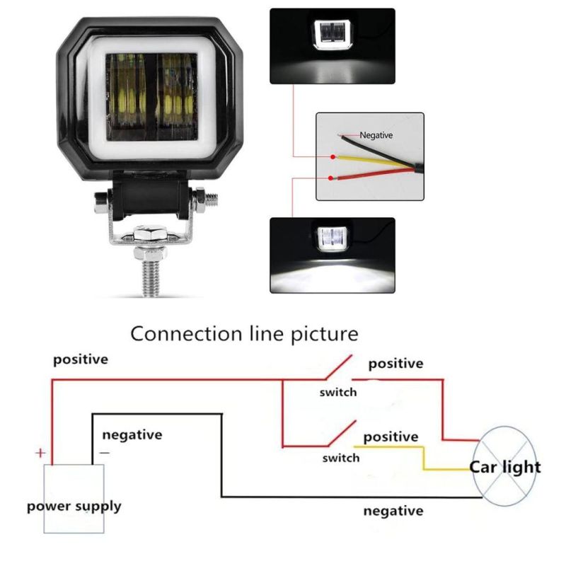 Jeep ATV UTV SUV Boat Marine 3 Inch 6500K 40W White Fog Light 10-80V DC Waterproof Square LED White Angel Eye Light Strip off-Road Vehicle Boat LED Work Light