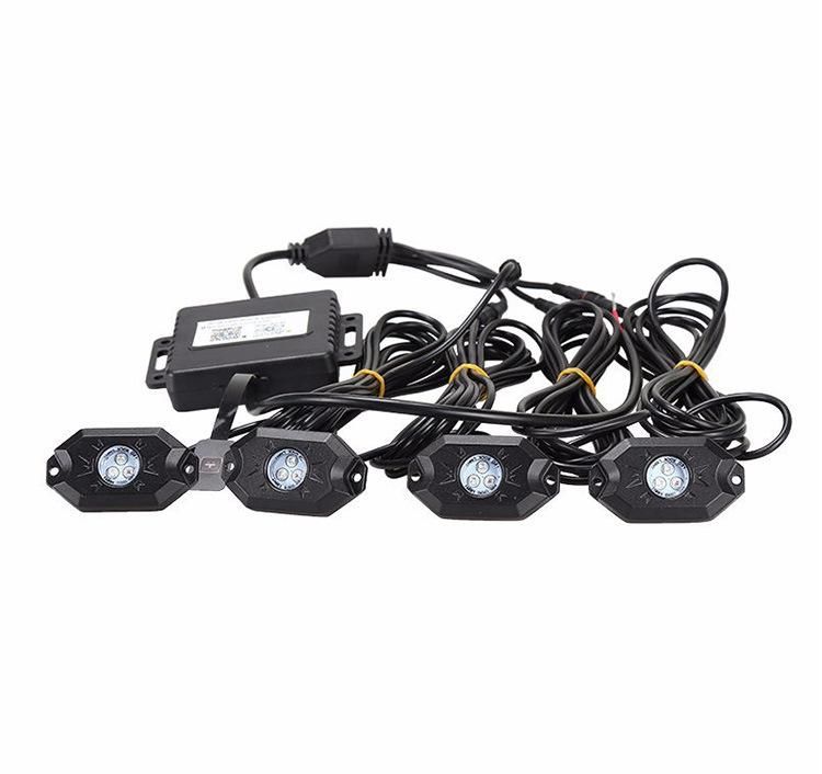 4 Pods RGB LED Rock Lights Flashing Lights for Jeep Truck Offroad Boat 9W RGB Bluetooth APP Control Undercar Light