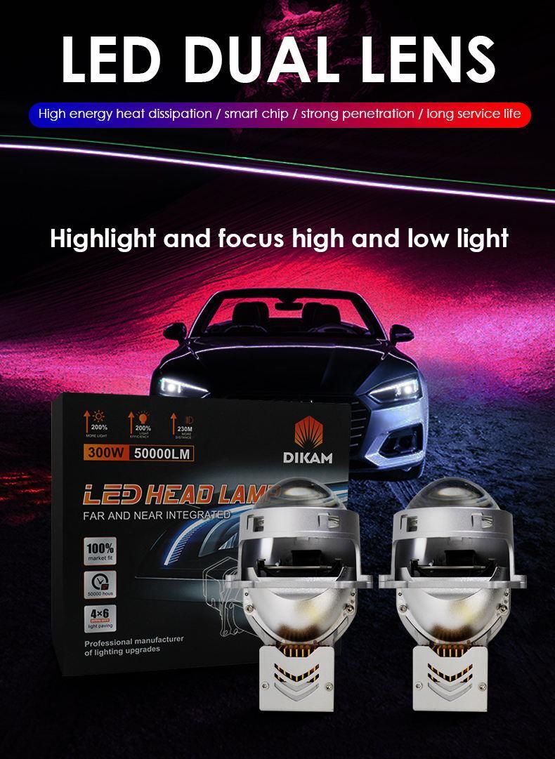 100W 3.0 Inch Car LED Projector Headlight High Low Beam White Bi LED Projector Lens for Car