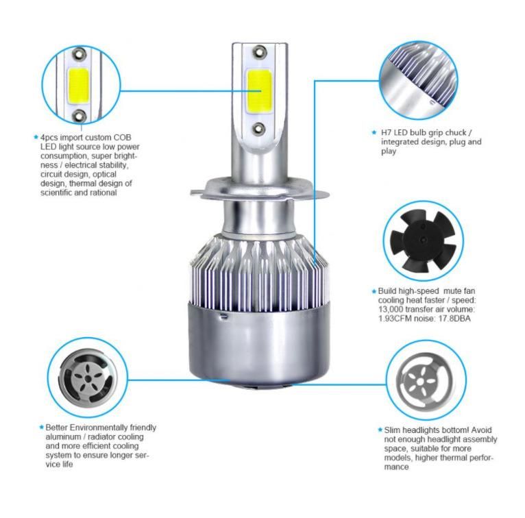 Auto Lamps C6 LED Light Bulb 18W 12V 72W 24V 8000ml