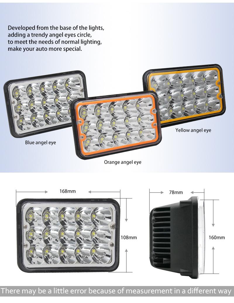 Best Sale IP67 4500lm Angle Eyes High Low Beam 45W Spot Flood Truck 4X6 LED Headlight