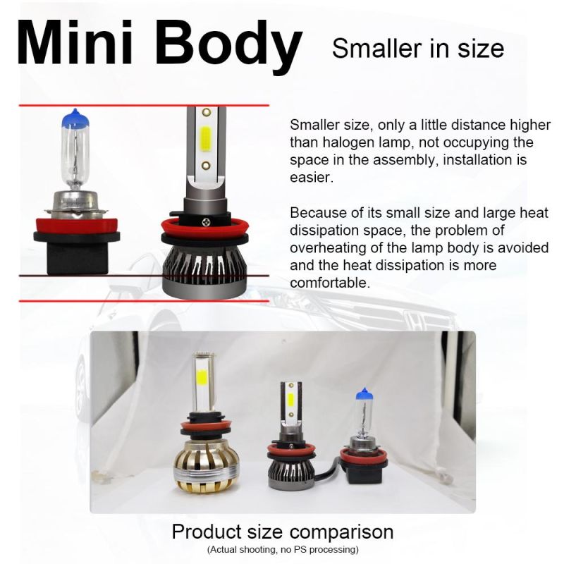 K1mini Size Car Headlight H4 H7 LED 6500K 8000kh1 H8 H9 H11 9005 9006 LED Bulb Auto Fog Light 12V