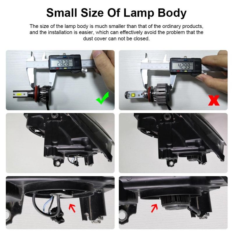 K1mini Auto Headlight Lamp 9005 9006 H1 H4 H7 H11 Imported COB Chip 90W 12000lm White High Power Car LED Light