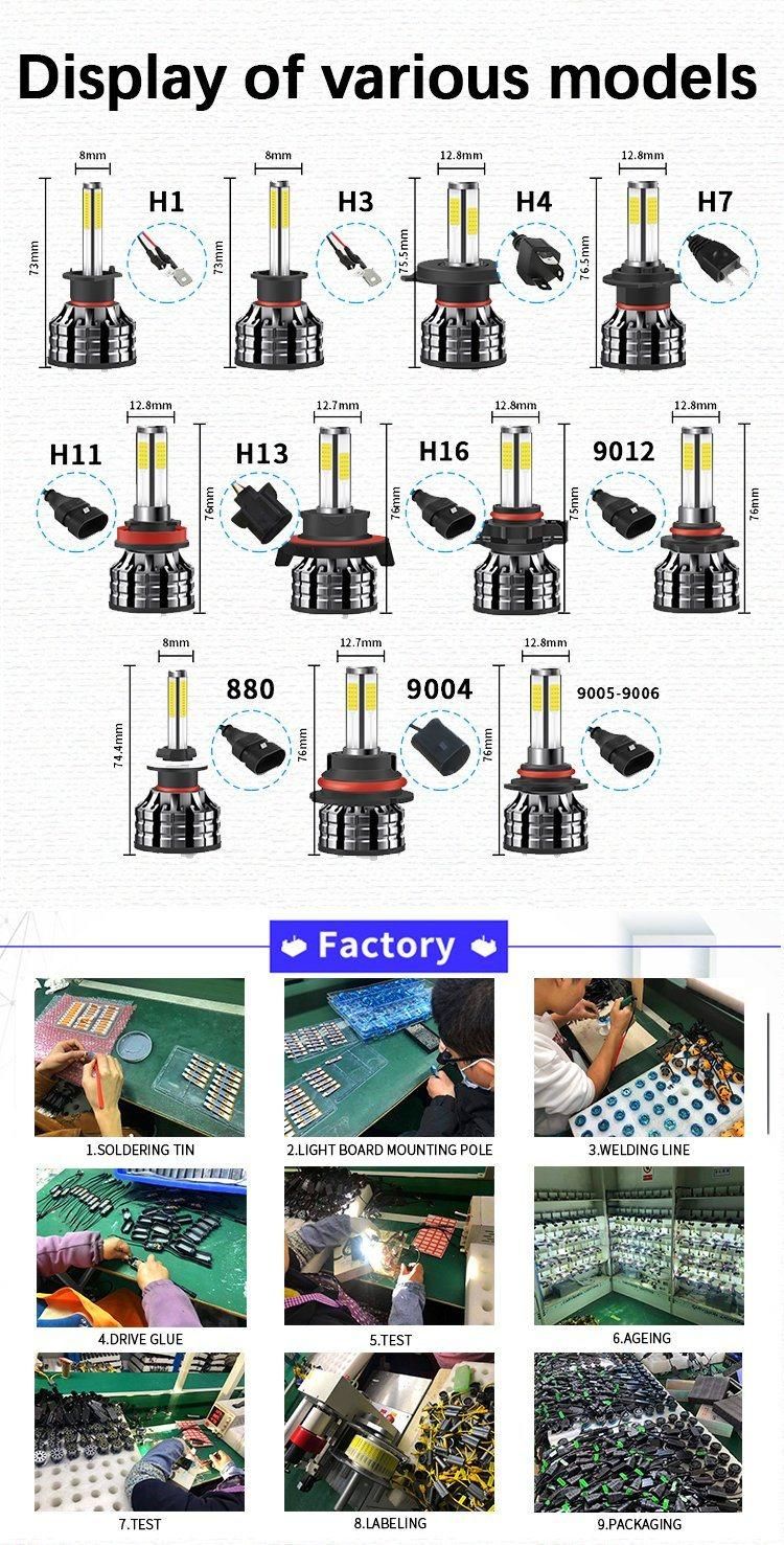 K9 9005 Hb3 9006 Hir2 Hb3 Hb4 H1 H4 6000K Car Laser Headlamp Bulbs LED 24V Auto Universal 4 Side LED Headlight Bulb H7