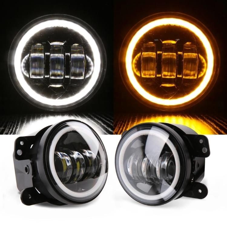 30W 4 Inch Round LED Fog Light for Jeep Wrangler Jk Lj Tj White Halo Ring Angel Eyes LED Passing Fog Lights