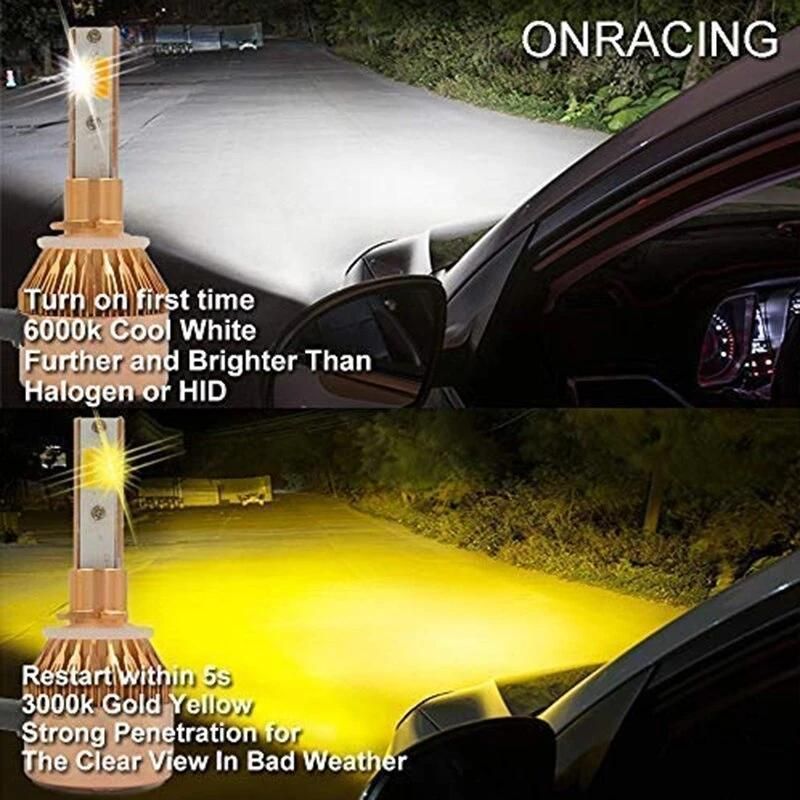 Hotsale Cheapest LED Two-Color 36W 3800lm 9-32V COB Chip 3000K/6000K H7 H11 9005 9006 H4 LED Bulb Headlight Fog Light