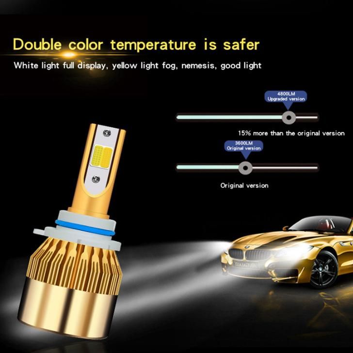 LED Headlight C6 Dual-Color LED Headlight Yellow and White Dual-Light Headlights H7 H4 LED Car Headlight