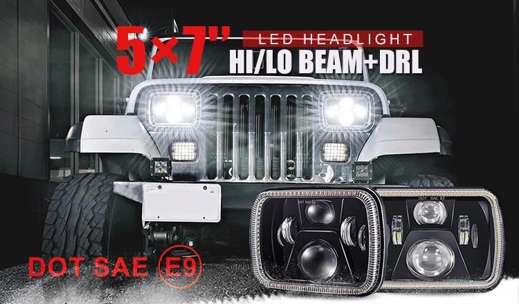 7X6 Inch Halo LED Headlamp Angel Eyes DRL Amber Turn Signal Light 5X7 Inch Square LED Headlight for Trucks Jeep Wrangler Xj Yj