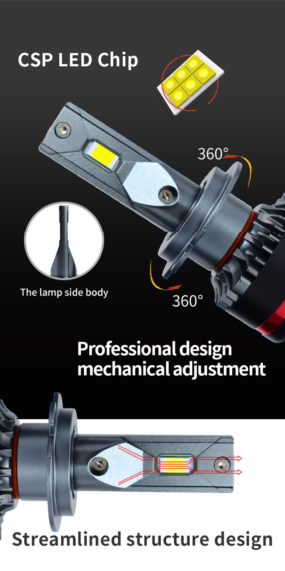 H4 H7 H11 H8 Hb4 H1 H3 Hb3 LED Canbus Auto Car LED Headlight Bulbs 12V 55W 11000lm 9007 IP68 Car Lamp and Double Chips